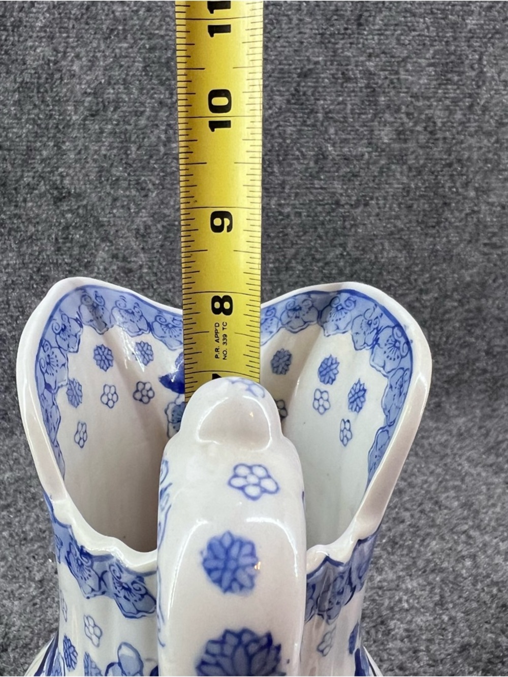 Vtg Andrea by Sadek Blue & White 8.5”Floral Porcelain Pitcher Vase - Picture 9 of 10